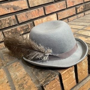 Gray/brown Feather bowler hat